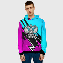 Толстовка-худи мужская Герб рф - неоновый, цвет: 3D-черный — фото 2