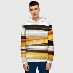 Толстовка-худи мужская Черные белые желтые полосы, цвет: 3D-белый — фото 2