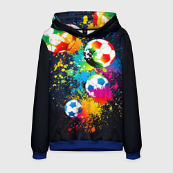 Толстовка-худи мужская Разноцветные футбольные мячи, цвет: 3D-синий