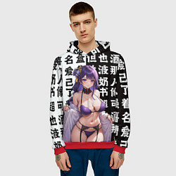 Толстовка-худи мужская Сегун Райден и иероглифы, цвет: 3D-красный — фото 2