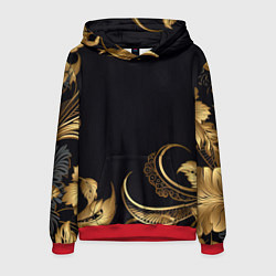 Толстовка-худи мужская Золотистые объемные листья и узоры, цвет: 3D-красный