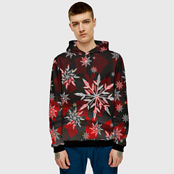Толстовка-худи мужская Рождественские снежинки, цвет: 3D-черный — фото 2