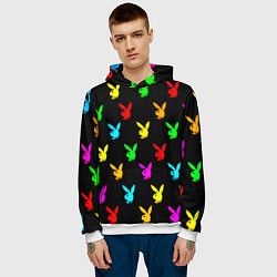 Толстовка-худи мужская Playboy pattern неон, цвет: 3D-белый — фото 2
