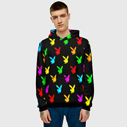 Толстовка-худи мужская Playboy pattern неон, цвет: 3D-черный — фото 2