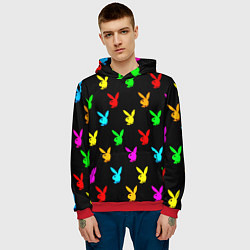 Толстовка-худи мужская Playboy pattern неон, цвет: 3D-красный — фото 2