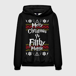 Толстовка-худи мужская Merry Christmas ya filthy muggle, цвет: 3D-черный