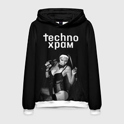 Толстовка-худи мужская Techno храм монашка с бутылкой, цвет: 3D-белый