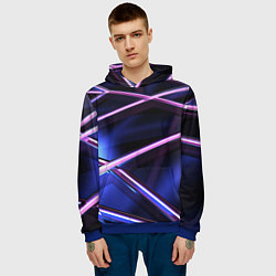 Толстовка-худи мужская Фиолетовая геометрическая абстракция, цвет: 3D-синий — фото 2