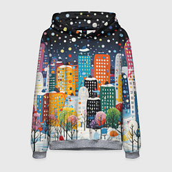 Толстовка-худи мужская Новогодний ночной город, цвет: 3D-меланж