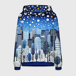 Толстовка-худи мужская Новогодний синий ночной город, цвет: 3D-синий