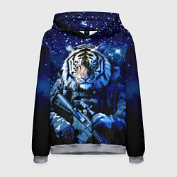 Толстовка-худи мужская Тигр солдат снег и звезды, цвет: 3D-меланж