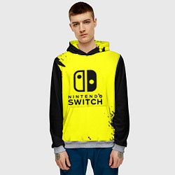 Толстовка-худи мужская Nintendo switch краски на жёлтом, цвет: 3D-меланж — фото 2
