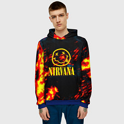 Толстовка-худи мужская Nirvana rock огненное лого лава, цвет: 3D-синий — фото 2
