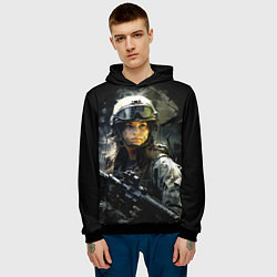 Толстовка-худи мужская Девушка воин в боевой экипировке, цвет: 3D-черный — фото 2