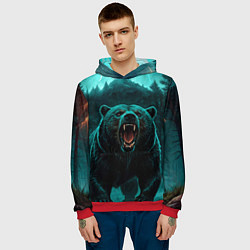 Толстовка-худи мужская Царь тайги - медведь молнии, цвет: 3D-красный — фото 2