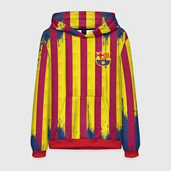 Толстовка-худи мужская Полосатые цвета футбольного клуба Барселона, цвет: 3D-красный