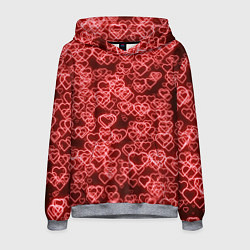 Толстовка-худи мужская Неоновые сердечки красные, цвет: 3D-меланж