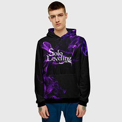 Толстовка-худи мужская Поднятие уровня в одиночку - фиолетовое пламя, цвет: 3D-черный — фото 2