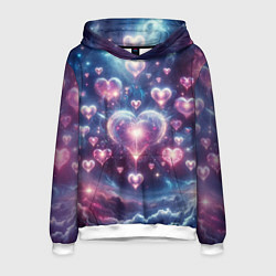 Толстовка-худи мужская Космические сердца - звезды, цвет: 3D-белый