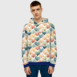 Толстовка-худи мужская Разноцветные нарисованные сердечки, цвет: 3D-синий — фото 2
