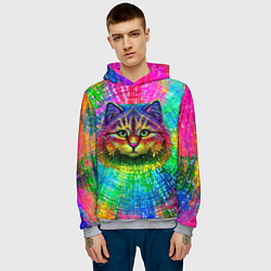 Толстовка-худи мужская Цветной кот, цвет: 3D-меланж — фото 2