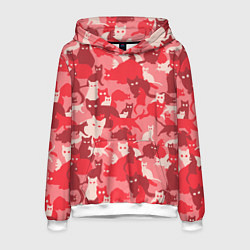 Толстовка-худи мужская Розовый кошачий комуфляж, цвет: 3D-белый