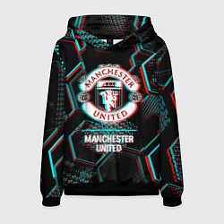 Толстовка-худи мужская Manchester United FC в стиле glitch на темном фоне, цвет: 3D-черный