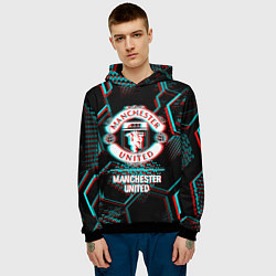 Толстовка-худи мужская Manchester United FC в стиле glitch на темном фоне, цвет: 3D-черный — фото 2