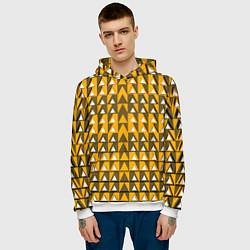 Толстовка-худи мужская Узор из треугольников жёлтый, цвет: 3D-белый — фото 2