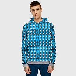 Толстовка-худи мужская Узор из треугольников синий, цвет: 3D-меланж — фото 2