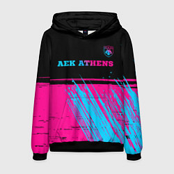 Толстовка-худи мужская AEK Athens - neon gradient посередине, цвет: 3D-черный