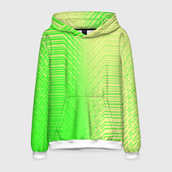 Толстовка-худи мужская Зелёные градиентные линии, цвет: 3D-белый