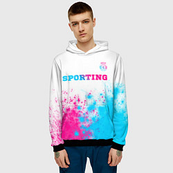 Толстовка-худи мужская Sporting neon gradient style посередине, цвет: 3D-черный — фото 2