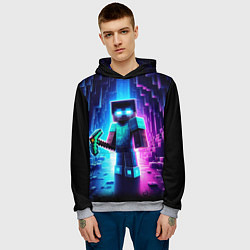 Толстовка-худи мужская Minecraft - neon character ai art, цвет: 3D-меланж — фото 2