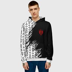 Толстовка-худи мужская Знаки ведьмака штриховкой, цвет: 3D-белый — фото 2