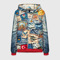 Толстовка-худи мужская Джинсы в Турции - пэчворк, цвет: 3D-красный