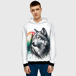 Толстовка-худи мужская Портрет волка на фоне природы, цвет: 3D-черный — фото 2