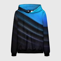 Толстовка-худи мужская Геометрическая синяя абстракция на черном фоне мин, цвет: 3D-черный