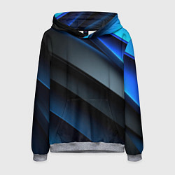 Толстовка-худи мужская Темная синяя стильная абстракция на черном фоне, цвет: 3D-меланж
