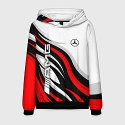 Толстовка-худи мужская Mercedes benz AMG - белый с красным, цвет: 3D-черный