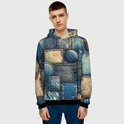 Толстовка-худи мужская Denim patchwork - ai art, цвет: 3D-черный — фото 2