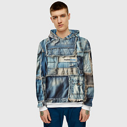 Толстовка-худи мужская Patchwork denim - vogue, цвет: 3D-белый — фото 2