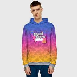 Толстовка-худи мужская GTA 6 - пальмы и логотип, цвет: 3D-меланж — фото 2