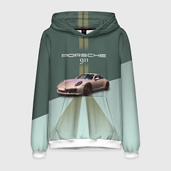 Толстовка-худи мужская Спортивный автомобиль Порше 911, цвет: 3D-белый