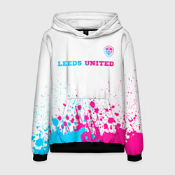 Толстовка-худи мужская Leeds United neon gradient style посередине, цвет: 3D-черный