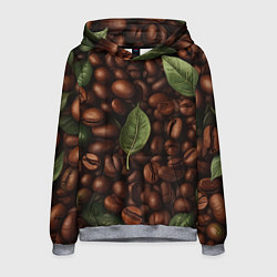 Толстовка-худи мужская Кофейные зёрна с листьями, цвет: 3D-меланж