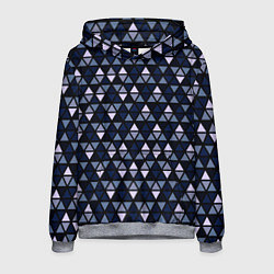 Толстовка-худи мужская Чёрно-синий паттерн треугольники, цвет: 3D-меланж