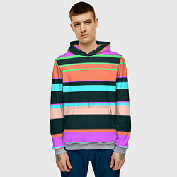 Толстовка-худи мужская Цветные разные полосы, цвет: 3D-меланж — фото 2