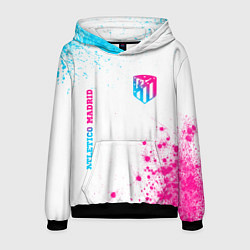 Толстовка-худи мужская Atletico Madrid neon gradient style вертикально, цвет: 3D-черный