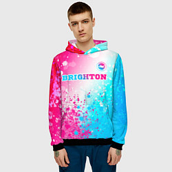 Толстовка-худи мужская Brighton neon gradient style посередине, цвет: 3D-черный — фото 2